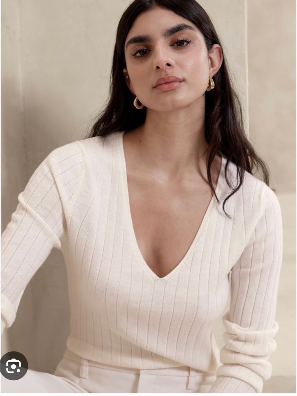 Banana Republic Nezha Merino V-neck Sweater, Cream White